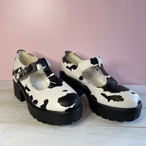 Black and White Nettie Cow Print Platform Mary Jane Shoes Koi Footwear Size 5